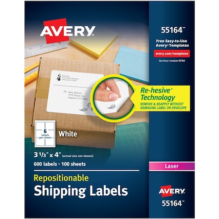 Avery Label, Removable, Laser, Shpng 100PK AVE55164